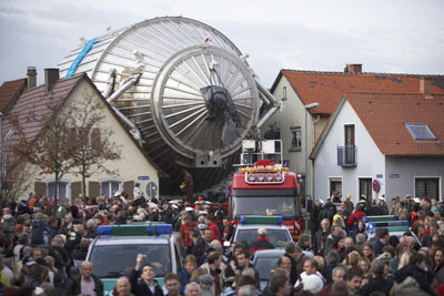 KATRIN detector moving through town